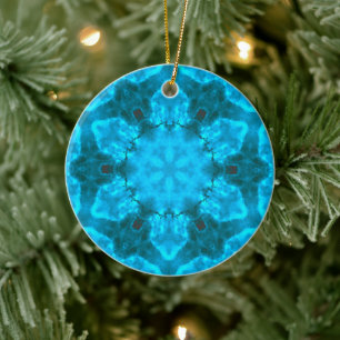 Frosty Ice Blue Snowflake Kaleidoscope Muster Keramik Ornament