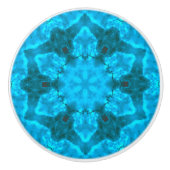 Frosty Ice Blue Snowflake Kaleidoscope Muster Keramikknauf (Vorderseite)