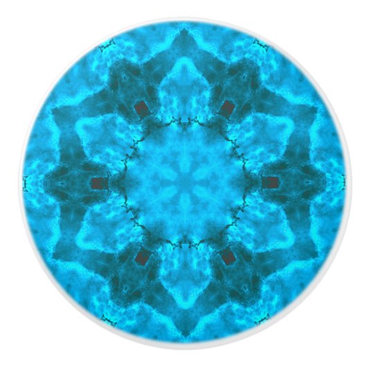 Frosty Ice Blue Snowflake Kaleidoscope Muster Keramikknauf (Vorderseite)