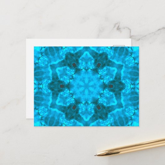Frosty Ice Blue Snowflake Kaleidoscope Muster Postkarte (Vorderseite/Rückseite Beispiel)