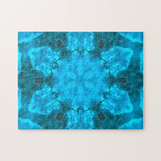 Frosty Ice Blue Snowflake Kaleidoscope Muster Puzzle (Horizontal)