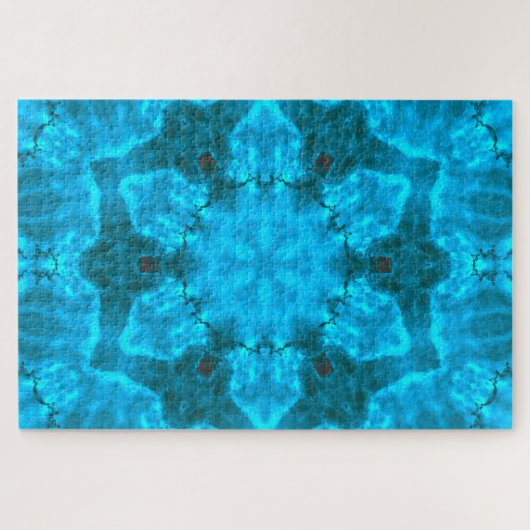 Frosty Ice Blue Snowflake Kaleidoscope Muster Puzzle (Horizontal)