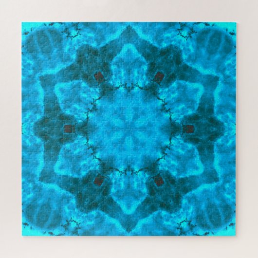 Frosty Ice Blue Snowflake Kaleidoscope Muster Puzzle (Horizontal)