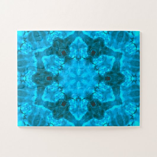 Frosty Ice Blue Snowflake Kaleidoscope Muster Puzzle (Horizontal)