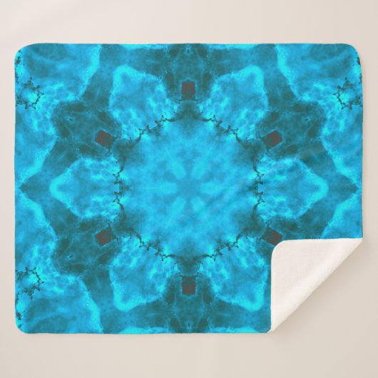 Frosty Ice Blue Snowflake Kaleidoscope Muster Sherpadecke (Vorderseite (Horizontal))
