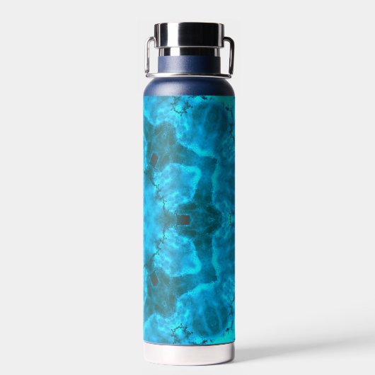 Frosty Ice Blue Snowflake Kaleidoscope Muster Trinkflasche (Rückseite)
