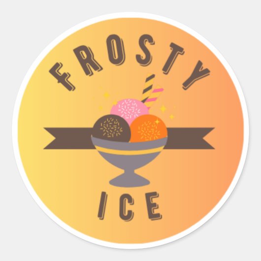 Frosty Ice – Retro-Eisbecher-Logo Runder Aufkleber (Vorderseite)