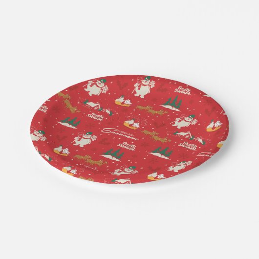 Frosty - Jedermanns liebstes Schneemannsmuster Pappteller (Schrägansicht)