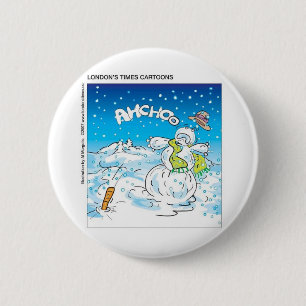 Frosty kämpft gegen die Grippe Lustige Weihnachtsg Button