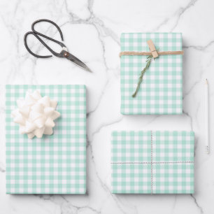 Frosty Mint Green Gingham Karo Pattern Geschenkpapier Set
