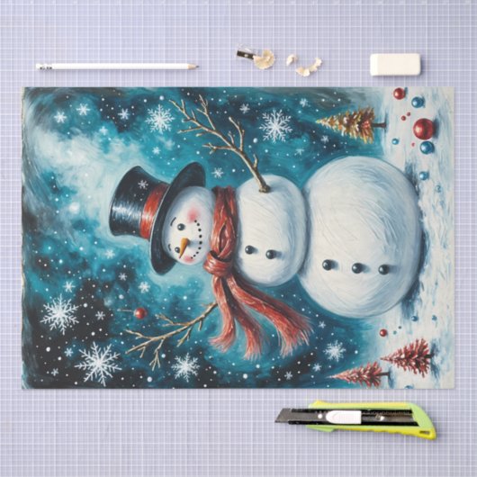 Frosty Night Snowman Whimsisches Weihnachtsdekoupa Seidenpapier (Handwerk)