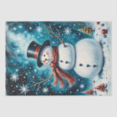 Frosty Night Snowman Whimsisches Weihnachtsdekoupa Seidenpapier (Vorderseite)