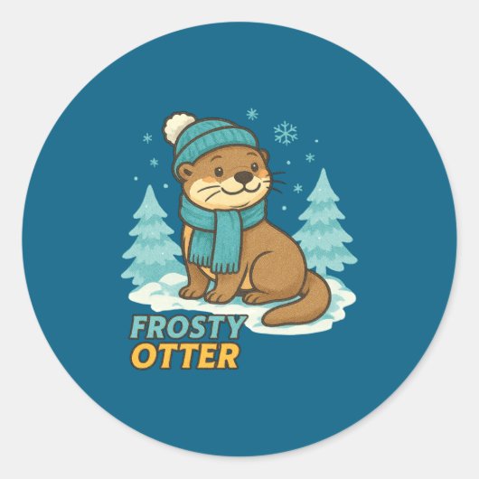 Frosty Otter Winter Charm Art Long Sleeve  Runder Aufkleber (Vorderseite)