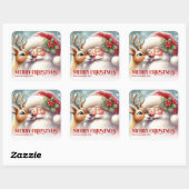 Frosty Personalized Santa and Rudolph Holiday Kids Quadratischer Aufkleber (Blatt)