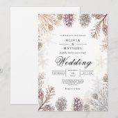 Frosty Pinecone Winter Wedding Einladung (Vorne/Hinten)