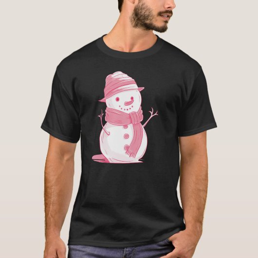 Frosty Pink Christmas Snowman T-Shirt (Vorderseite)