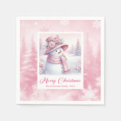 Frosty Pink Snowman Napkins Pinkmas Winter Scene Serviette (Vorderseite)
