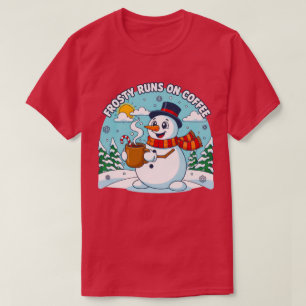 Frosty Runs on Coffee Funny Christmas Design T-Shirt
