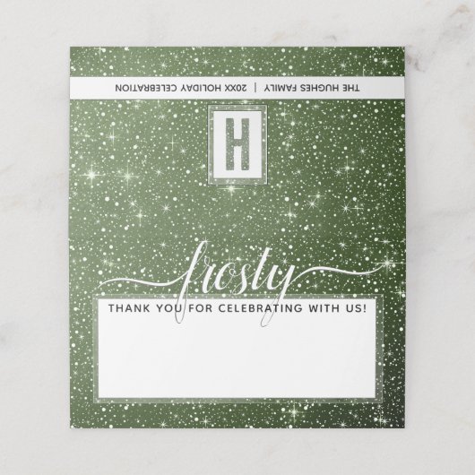 FROSTY Rustic Sage Green Watercolor Monogram Platzkarte (Außenseite Aufgefaltet)