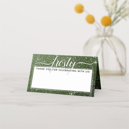 FROSTY Rustic Sage Green Watercolor Monogram Platzkarte (Vorderseite)