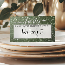 FROSTY Rustic Sage Green Watercolor Monogram Platzkarte