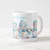 Frosty Sky Blue Snowmen Jumbo-Tasse (Vorderseite Rechts)