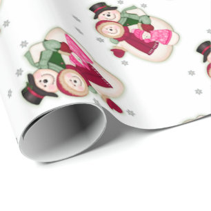 Frosty Snowman Family - Pink Geschenkpapier