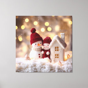 Frosty Snowman Siblings Winter Joy Leinwanddruck