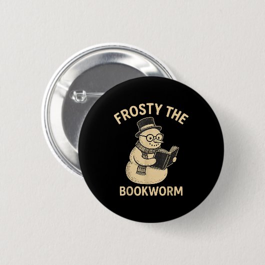 Frosty The Bookworm Snowman Reading  Button (Vorne & Hinten)