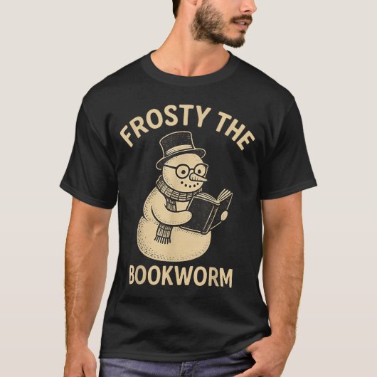 Frosty The Bookworm Snowman Reading  T-Shirt (Vorderseite)