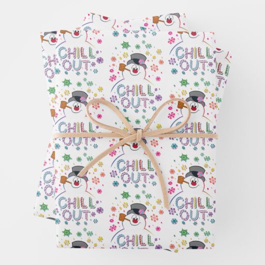 Frosty the Snowman™ | "Chill Out" Regenbogenfarben Geschenkpapier Set (Beispiel)