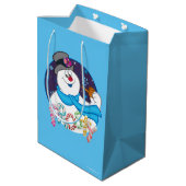 Frosty the Snowman™ | Farbige Candy Cane Name Mittlere Geschenktüte (Rückseite Schrägansicht)