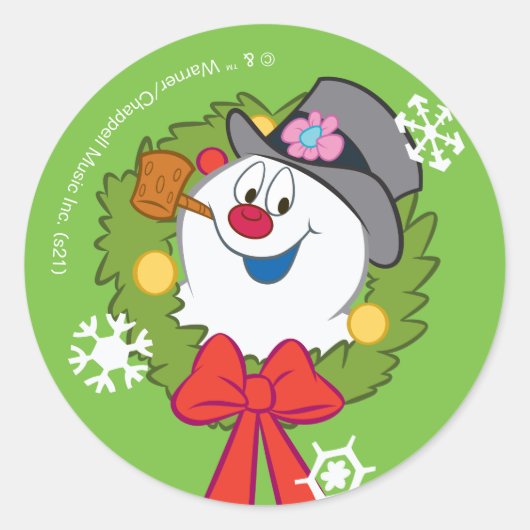 Frosty the Snowman™ | Frosty Holiday Wreath Runder Aufkleber (Vorderseite)