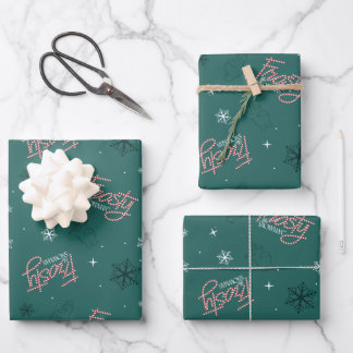 Frosty the Snowman Green Snowflake Pattern Geschenkpapier Set