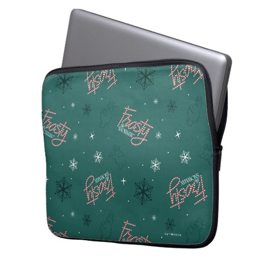Frosty the Snowman Green Snowflake Pattern Laptopschutzhülle (Vorderseite Links)
