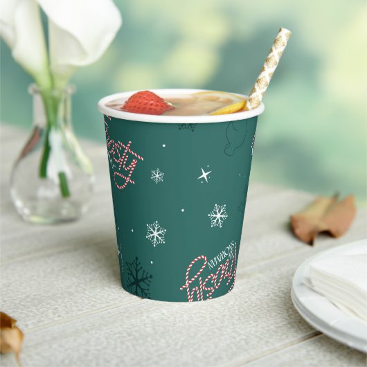 Frosty the Snowman Green Snowflake Pattern Pappbecher (In Situ)