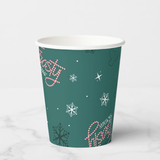 Frosty the Snowman Green Snowflake Pattern Pappbecher (Rückseite)