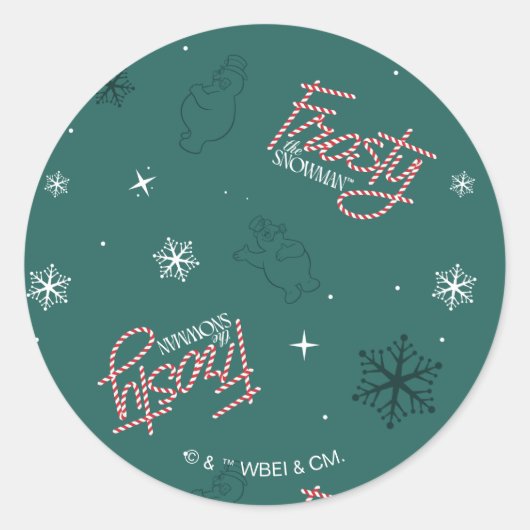 Frosty the Snowman Green Snowflake Pattern Runder Aufkleber (Vorderseite)