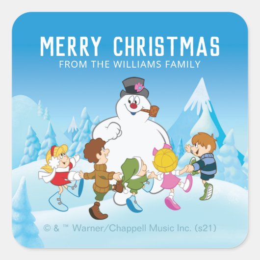 Frosty the Snowman™| Personalized Christmas Quadratischer Aufkleber (Vorderseite)