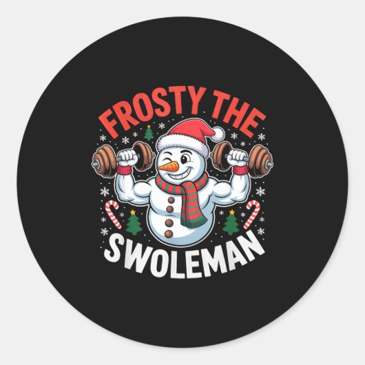Frosty The Swoleman Funny Gym Swole Bro Snowman Runder Aufkleber (Vorderseite)
