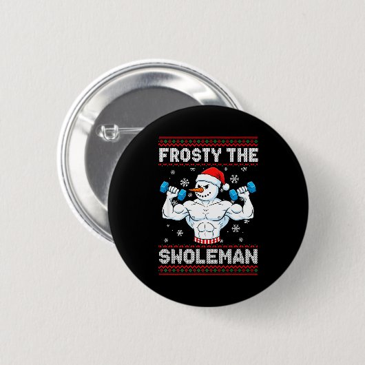 Frosty The Swoleman Ugly Christmas Sweater Funny S Button (Vorne & Hinten)