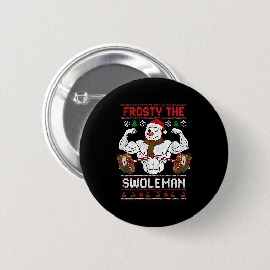 Frosty The Swoleman Ugly Christmas Sweater Funny X Button (Vorne & Hinten)