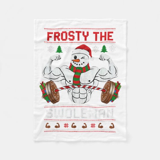 Frosty The Swoleman Ugly Christmas Sweater Funny X Fleecedecke (Vorderseite)