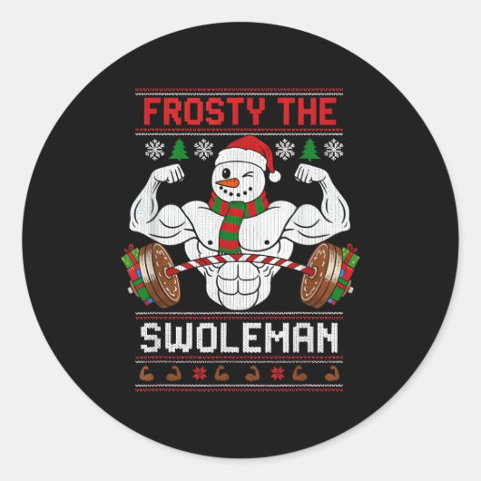 Frosty The Swoleman Ugly Christmas Sweater Funny X Runder Aufkleber (Vorderseite)