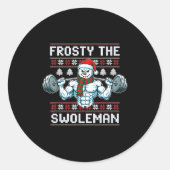 Frosty The Swoleman Ugly Funny Christmas Snowman W Runder Aufkleber (Vorderseite)