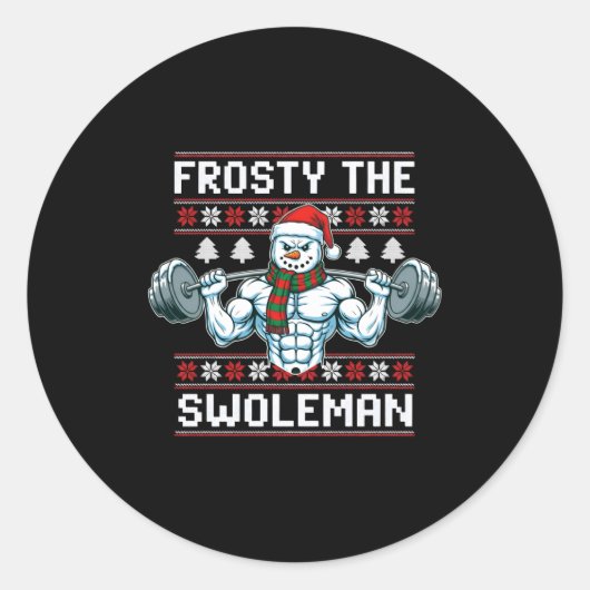 Frosty The Swoleman Ugly Funny Christmas Snowman W Runder Aufkleber (Vorderseite)