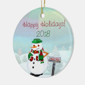 Frosty Town Christmas PERSONALISIERT CIRCLE Keramik Ornament (Links)
