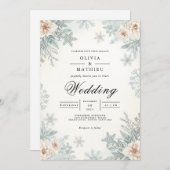 Frosty Winter Bloom Romance Wedding Einladung (Vorne/Hinten)