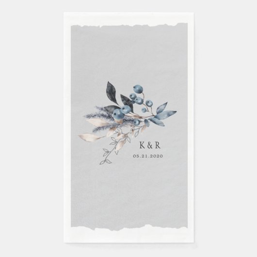 Frosty Winter Floral Monogram Wedding Serviette (Vorderseite)