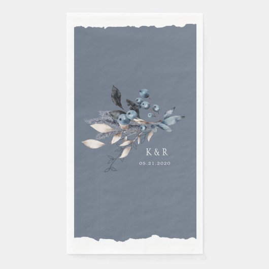 Frosty Winter Floral Monogram Wedding Serviette (Vorderseite)